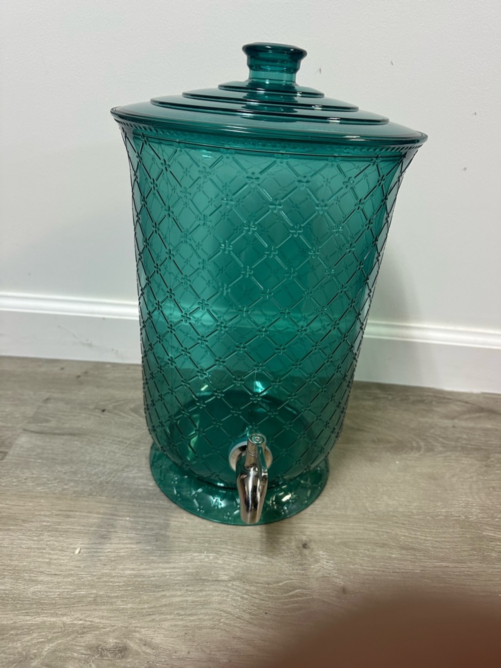 The Pioneer Woman Teal Glass Beverage Dispenser with Lid and Spigot